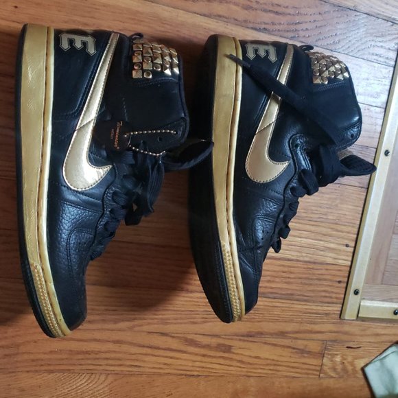 2008 Nike Terminator High Supreme Size 5.5US Rock N Roll Studs Black Gold - Picture 4 of 6